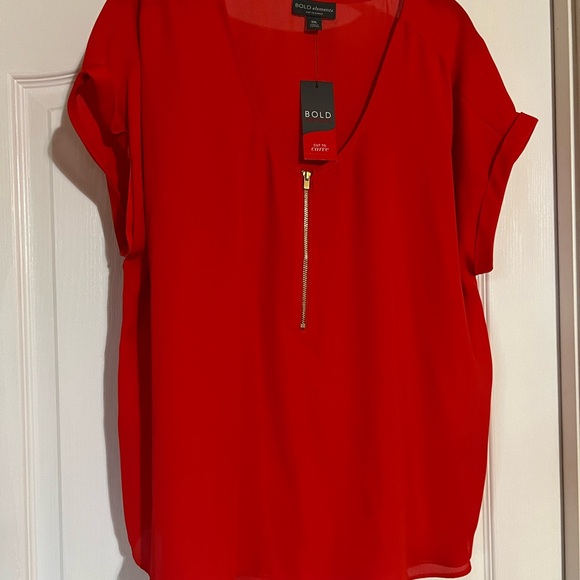 BOLD elements Tops - BOLD Elements Red Women's Top with Gold Zipper Size L